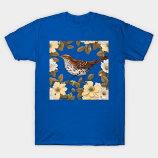 A Brown Thrasher Bird Surrounded By Rose Flowers T-Shirt